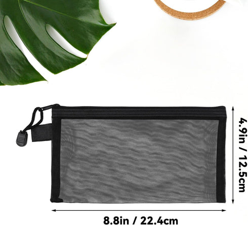 yuntop 6 (A4) PCS Mesh Pouch, Black Nylon Mesh Cosmetic Zipper Bags for Home Office Purse Diaper Bag