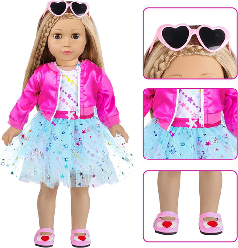 ZNTWEI 18 Inch Set Backpack American Doll Clothes and Makeup Accessories Includes Clothes Sunglasses Phone Shoes Comb