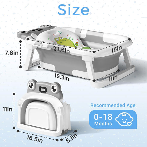 0-24 Baby Bathtub, Collapsible Newborn Bathtub for Infant to Toddler Months with Soft Cushion and Thermometer,Portable