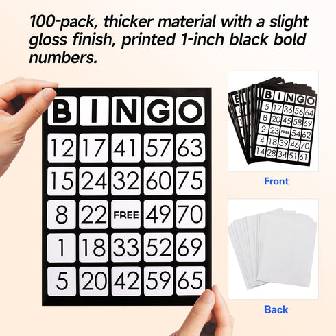 100-Pack Black Jumbo Bingo Game Cards - Easy Read Numbers for Large Groups and Family Game Nights