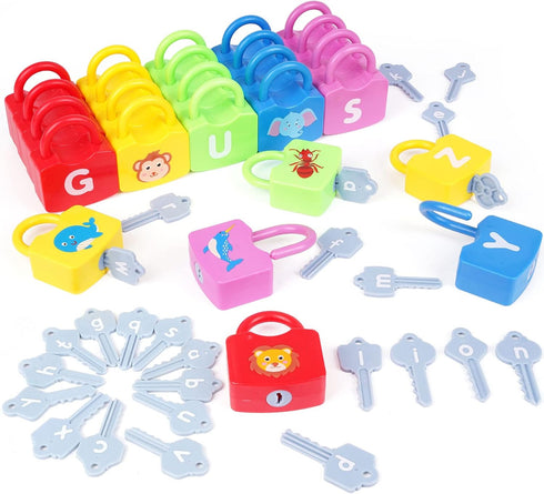 AXEARTE Montessori Educational Toys - Alphabet Learning Locks & Keys Set with 26 Locks & 26 Keys for Toddlers