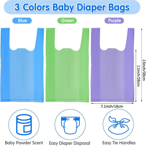 Tenceur 1800 Pcs Baby Disposable Diaper Sacks, Scented Bags with Easy Tie Handle for Baby Travel