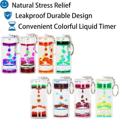 FKYTION Liquid Motion Bubbler Key Chain, Pack of 8 Colorful Hourglass Calming Relaxing Toys