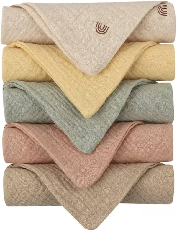Baby Burp Cloths 10x10 | 6-Pack Organic Muslin Cotton, 4-Layer Absorbent Washcloths