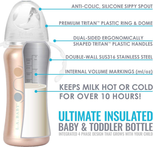 Ultimate Stainless Steel Sippy Cup, 9oz Insulated Sippy Cup for Toddlers - Rose Gold