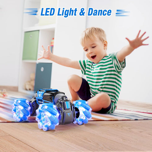 Powerextra Pro 6-12 2.4GHz 4WD 360 Gesture RC Car, Gesture Sensing RC Stunt Car Toys with Lights & Dance for Kids yr