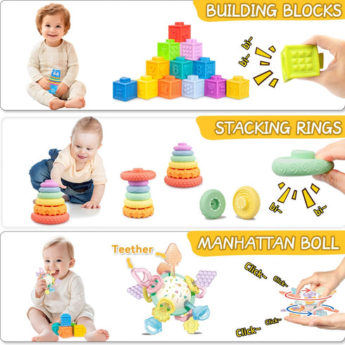 SYUUKH 6 in1 6-12 6-12 12pc 2 Montessori Baby Toys MonthsMontessori Toy for Babies MonthsIncl Building Blocks &Silicone
