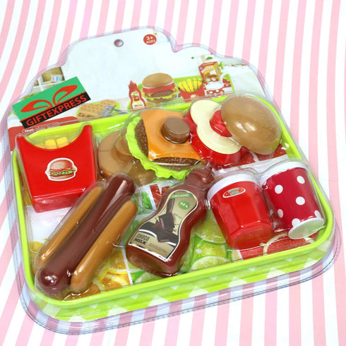 Set GiftExpress Burger & Hot Dog Fast Food Cooking Play for Kids with Hamburger, Fries, Hot Dog, Coke, Ketchup, Milk