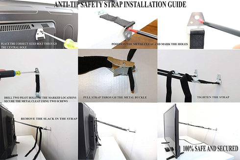 BOOTWO Pack 2 Heavy Duty Metal Anti Tip Straps - Adjustable Safety Furniture Wall Anchors for Baby Proofing Flat Screen