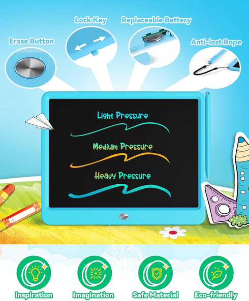 KOKODI 15 Inch LCD Writing Tablet with Anti-Lost Stylus, Erasable Doodle Board for Kids, Colorful Toddler Drawing Pad,