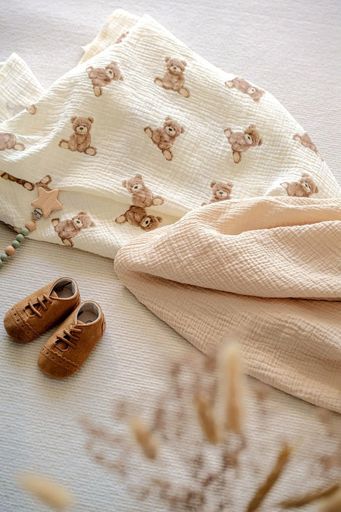 2-Pack 47 47 inches Little Jump Cotton Muslin Swaddle Blankets for Baby Boys Girls Unisex - Boho Teddy Bear Baby
