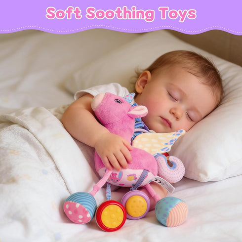 0-12 Car Seat & Stroller Toy for Girl - Musical Sensory Plush with Rattle & Mirror Baby Toys Months Hanging Travel