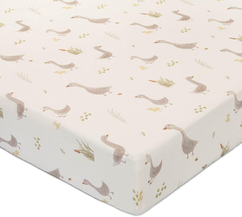Crane Baby Charlie Farmhouse Goose Crib Fitted Sheet, 100% Cotton Baby Bed