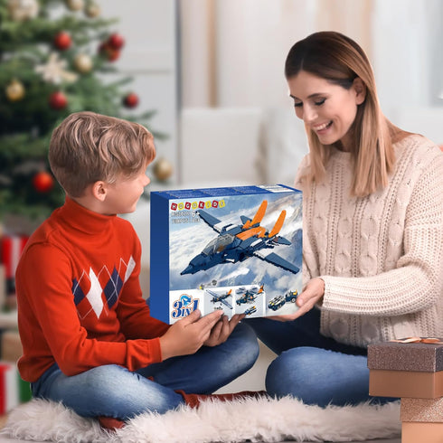 3 1 Sets, 10+, 738PCS HOGOKIDS in Fighter Jet Plane Building Military Propeller Aircraft Gunship Building Toys