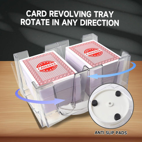 GSE 6-Deck Revolving Canasta Card Holder Tray - 360° Rotating Playing Card Tray for Kids & Adults