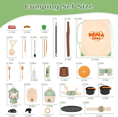 Kids Camping Toys Set, Pretend Play Camping Set with Food Toy, Lantern, Binoculars, Tableware, Gift for 3+