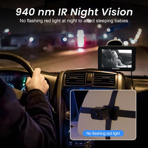FEISIKE Baby Car Camera with 1080P Dual-Channel, 5 inch Display, 2 IR Night Vision Cameras for Rear Facing Seat