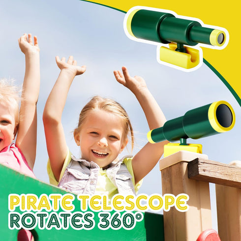 3 Pcs Playground Accessories for Kids - Outdoor Swing Set Equipment, Pirate Ship Wheel, Telescope, Telephone