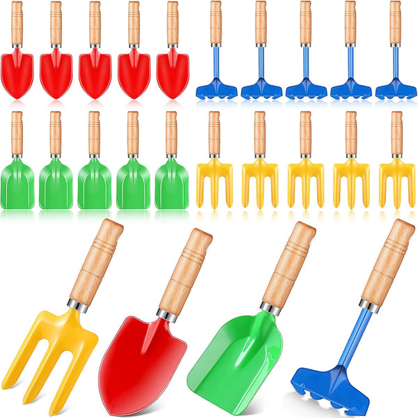 Motionchic 8" Kids Gardening Tools, Metal Beach Sandbox Digging Toys with Wooden Handle,