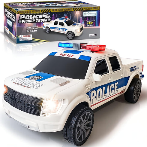 1:20 3-5, ArtCreativity Police Car Toy, Pickup Truck Toy with LED Headlights and Sirens, Friction Powered, Scale Police