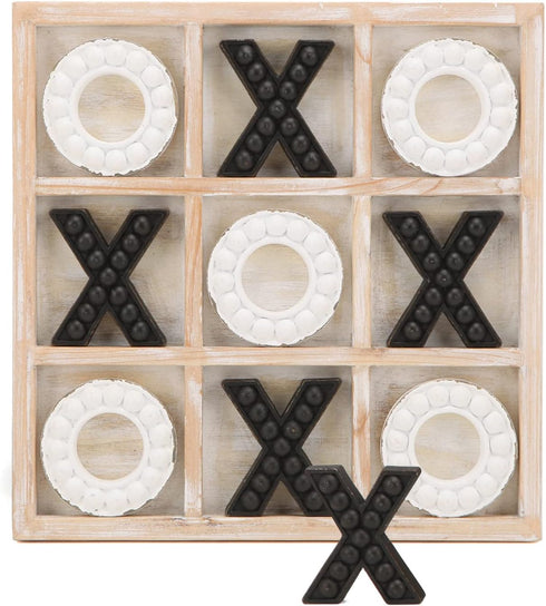 NIKKY HOME Rustic Wooden Tic Tac Toe Game Coffee Table Decor, 10.6 Inch Black & White Board