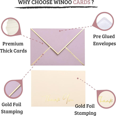 36 4x6 Inches High-end Thank You Cards with Envelopes - PK Heavy-duty Gold Thank You Notes Baby Shower Thank You Cards