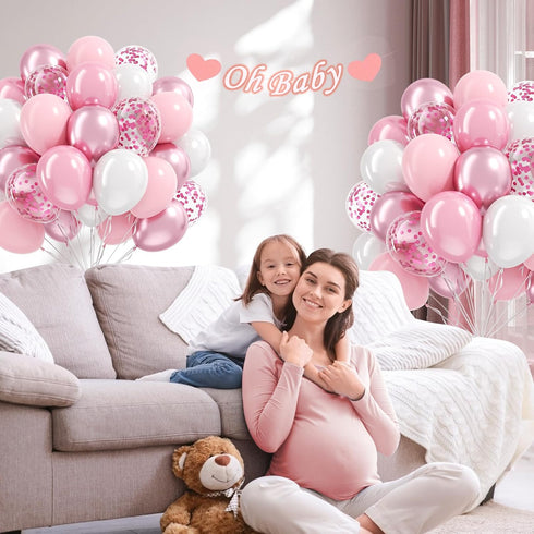 60pcs 12inch Light Pink and White Balloons, Pearl Light Baby Pink Confetti White Balloons for Wedding Bridal Shower