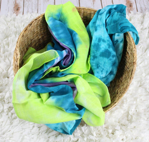j & alex Tie-Dye 100% Cotton Muslin Swaddle Blankets, Brave Heart, 2 Count