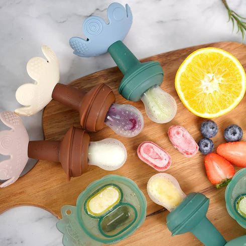 Haakaa Flower Baby Fresh Fruit Food Feeder with Mini Freezer Nibble Tray, Silicone Mesh Feeder for Infants 4M+ (Pea