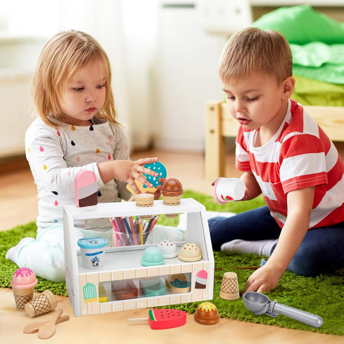 Counter 3 4 5 6 ZJEFUNS Wooden Ice Cream Toys for Kids Ice Cream Shop for Toddlers Pretend Play Food Scoop and Serve