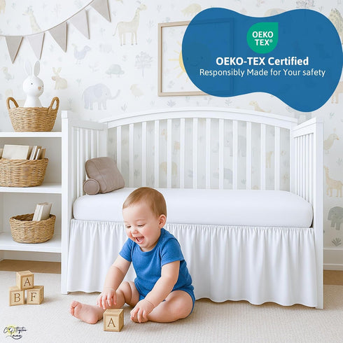 100% 28" 52" 14" Cottington Lane White Infrant Crib Bed Skirt Dust Ruffle with Split Corner, Natural Cotton Nursery