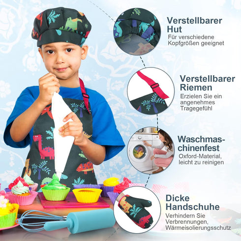 Set 27 3-7 Anpro Complete Kids Cooking and Baking - Pcs Includes Aprons for Boys, Chef Hat, Mitt & Utensil to Dress Up