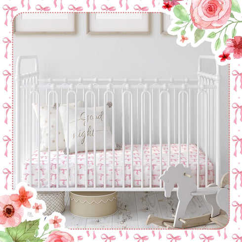 2 Pack Set 52'' 28" Peryiter Crib Sheets for Girls Boys Coquette Bed Sheet Fitted x for Standard Crib Mattress