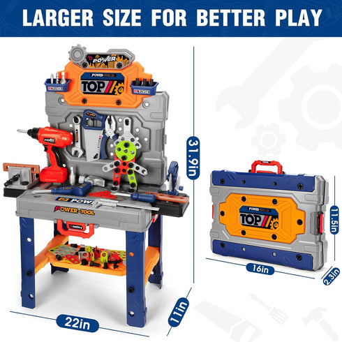 Set Playset 3-5, Set 3 4 5 TooyBing Kids Tool Bench with Electric Drill and Realistic Tools, Construction Workbench Toy
