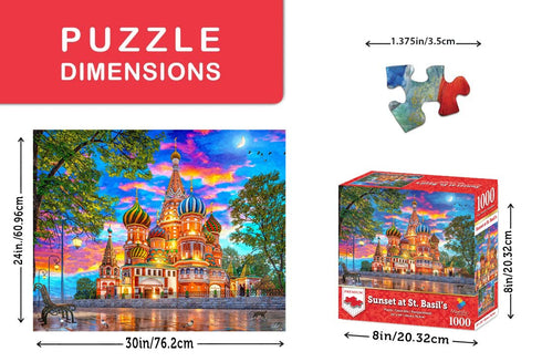 Majestic by Springbok - 1000 Piece Jigsaw Puzzle of St Basil's Cathedral at Sunset - Sunset at Basil's