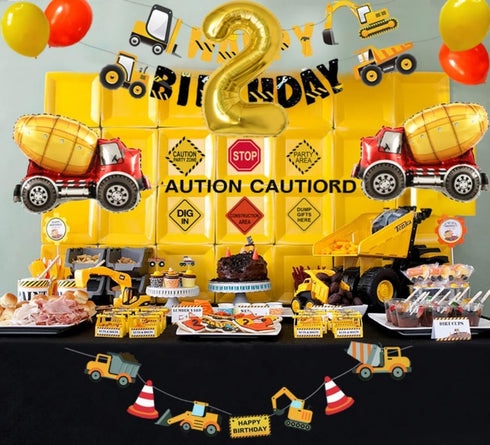 Construction 2nd Birthday Party Supplies, Dump Truck Decorations Kits Set for Kids Two Years Old with Cake Toppers,