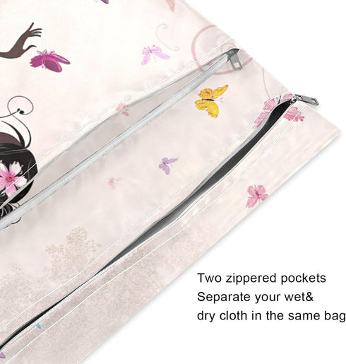 Gravopti Set 2, Flower Angel Butterfly Wet Dry Bags of Reusable Waterproof Organizer with Zipper Pockets for Baby