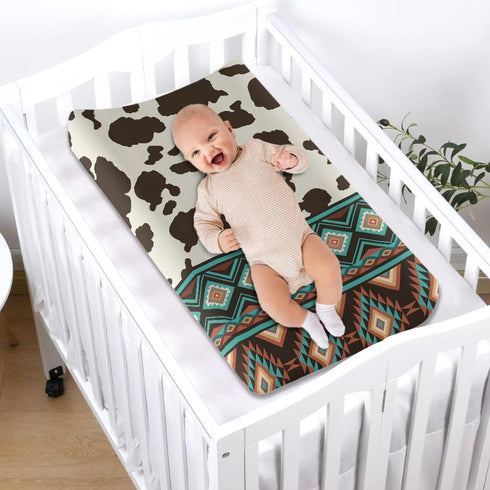 Stretchy Cow Print Diaper Changing Pad Cover, 32" x 16", Washable Fitted Changing Table Mat for Boys and Girls
