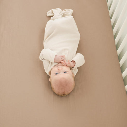 2 Pack, 52"x28" Konssy Muslin Crib Sheets for Boys, Soft Cotton Neutral Baby Sheets for Standard Crib Mattress (Camel