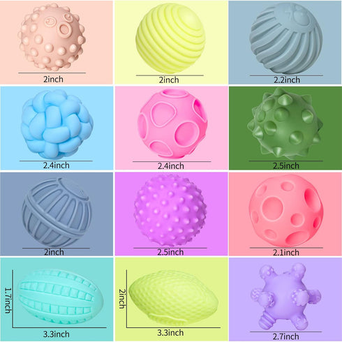 12 Pack Sensory Balls for Toddlers 1-3, Textured Multi Ball Set for Babies 6-12 Months, Soft Sensory Squeeze Toys