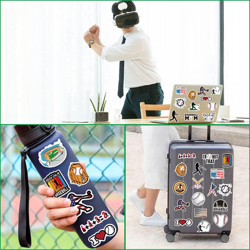 Baseball Stickers 100PCS for Water Bottles, Helmet Stickers Gifts for Boys/Girls, Baseball Gifts for Teen Boys