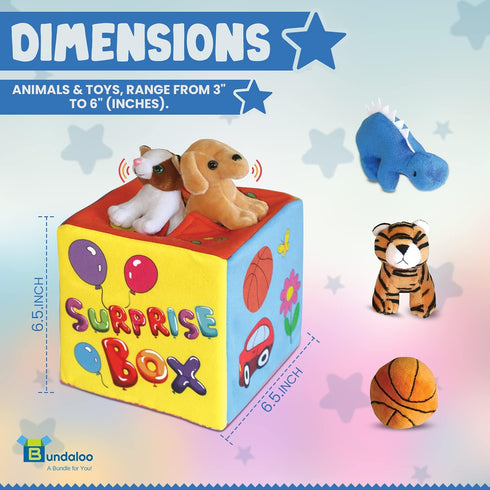 Bundaloo Surprise Box with 8 Plush Toys - Soft Sensory Playset of Stuffed Animals for Babies & Toddlers