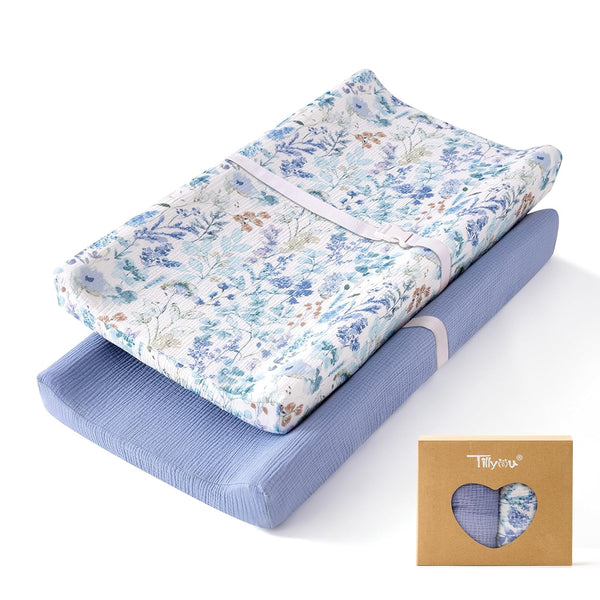 TILLYOU Muslin Changing Pad Cover for Baby Girls Boys, Soft and Breathable