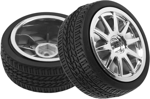 4Pcs 2.55in Rubber Tires & 12mm Hex Plastic Wheel Rims Set 10-Spoke with Foam Compatible with Traxxas Kyosho HPI Tamiya