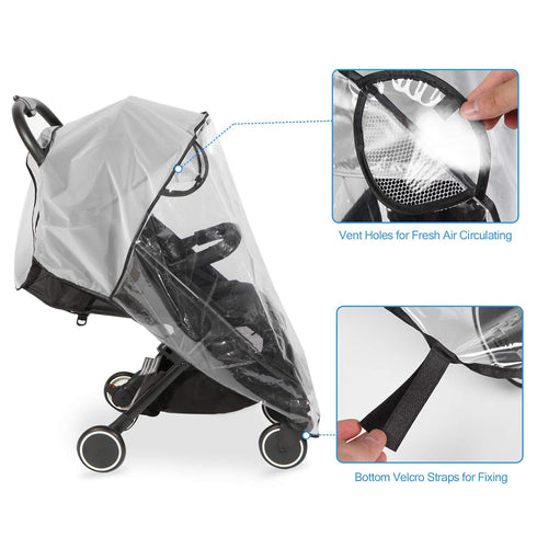 Clear Stroller Rain Cover, Universal Travel Weather Shield for Baby Stroller, Waterproof and Windproof