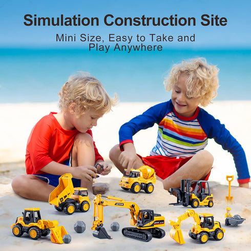 duturpo Mini Construction Trucks Playset for Toddlers, Excavator, Bulldozer, Forklift, Dump Truck, Gift for Kids