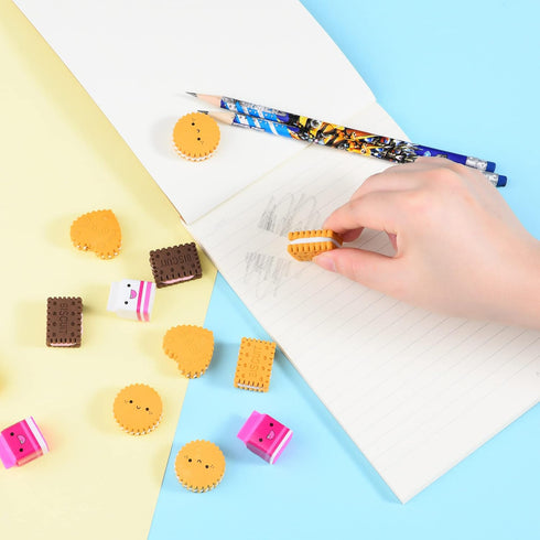Cookie Erasers for Kids - 12 Pieces 3D Cute Food Puzzle Mini Biscuit Erasers, Fun Desk Pet Erasers