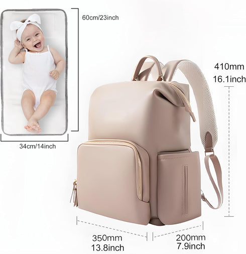 HolaJia Backpack 35L Mommy Faux Leather Diaper Bag with Waterproof Pockets,Stroller Buckle and Changing Pad - Large