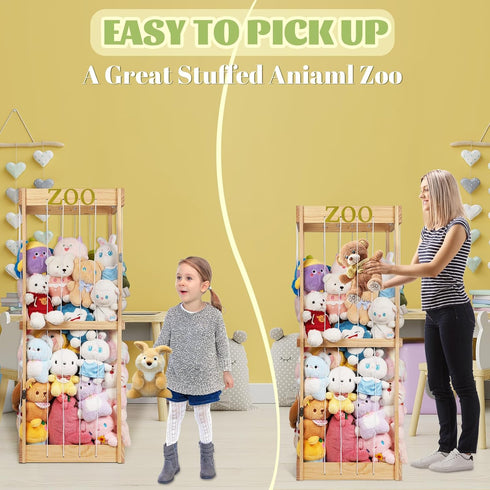 Trycooling Stuffed Animal Zoo Stuffed Animal Storage Wood Plushie Storage Stuffed Animals Zoo Storage Cage with Zoo