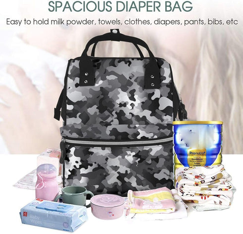 HCBPWVQA Backpack Daypacks Backpack Mommy Black White Gray Camouflage Diaper Bag with Changing Pad and Pacifier Holder